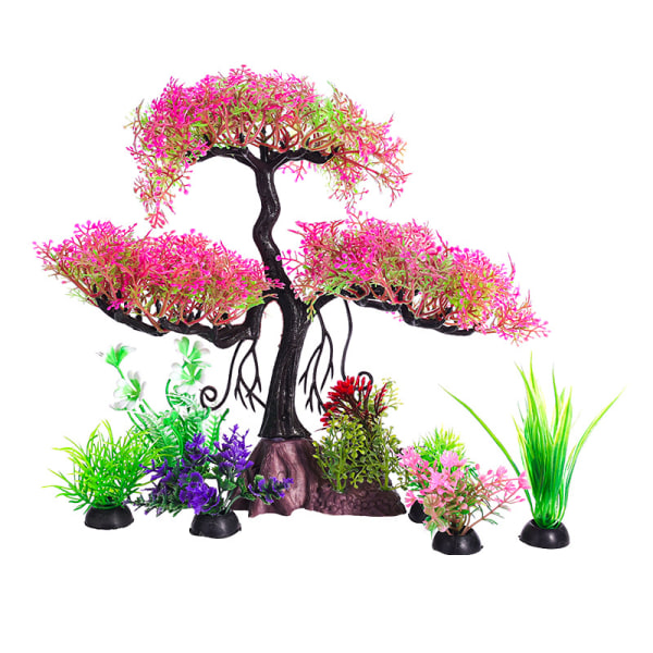 Akvaarion muoviset keinokasvit koristeet, vaaleanpunainen kirsikkapuu ja kultakala akvaarion set, piilota tarvikkeet (vaaleanpunainen)