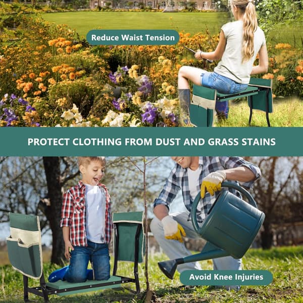 Garden stool foldable 2-in-1 work stool with EVA foam mat, tool bag-XF15-