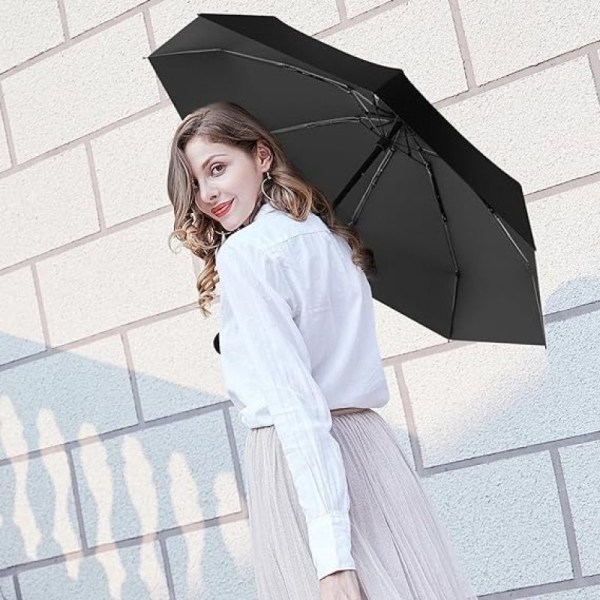 Reiseparaply - Mini sammenleggbar kompakt paraply med etui, 8 ribber, lett bærbar paraply, liten sol- og regnlommeparaply