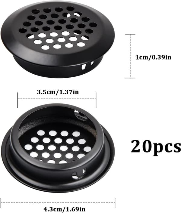 20 stk - ventilationsgitter - 35 mm - ventilationsåbninger i rustfrit stål