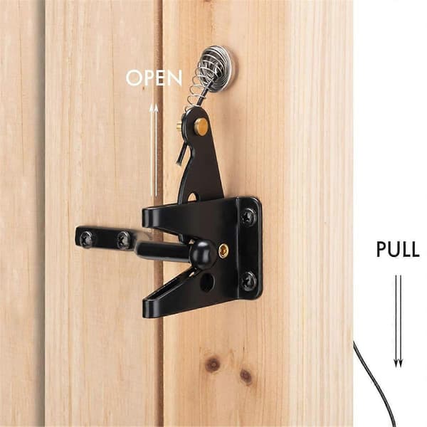 Self-locking gate latch for wooden fences, heavy duty, steel spring cable pull, gate hardware Ga