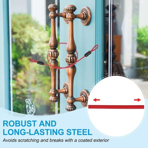 Security Cable - 2 pcs - Stainless Steel and Vinyl - Double Loop - For Suitcase and Bicycle - Red 50 cm
