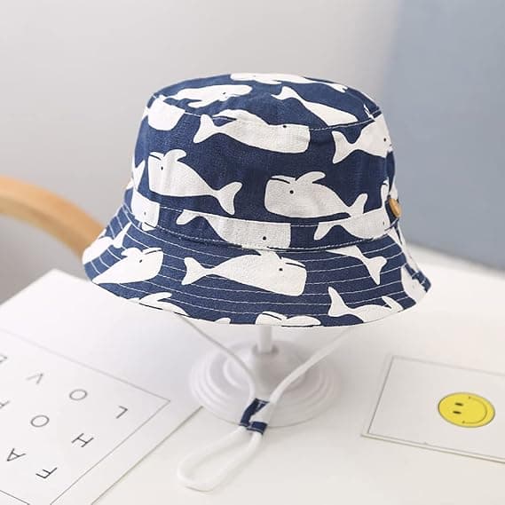 Solhat til baby og småbørn, sød trykt sommerstrandhat med justerbar hagestrop til børn (2-4 år)