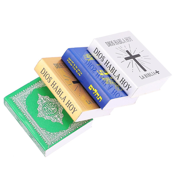 4 stk Dukkehustilbehør Mikrolandskap Ornament Bok Dukkehustøy Dukkehustøy Mini Bibel White Blue Green 4X3.3cm