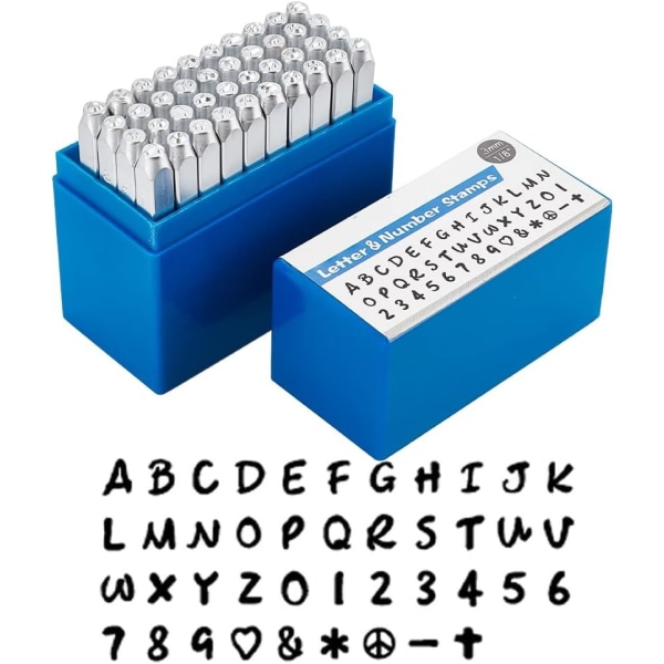 42-pack (3 mm 1/8") Bokstavsnummer och symbol Set, elektropläterad matt kolstål Stämplar för stora bokstäver Punch Press Tool