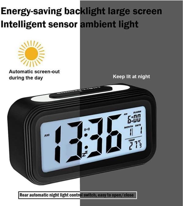 Digital väckarklocka, elektronisk digital väckarklocka med datumvisning, batteridriven