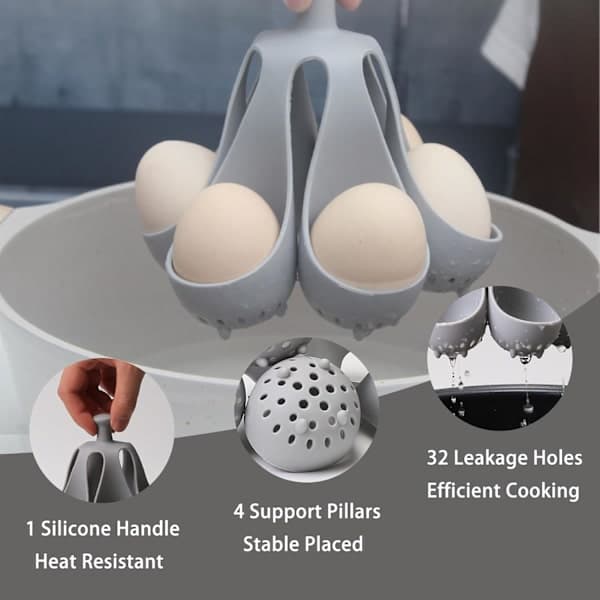 Silicone Egg Cooker, Suitable for Soft-Boiled Eggs, Food-Grade Silicone Egg Cooker with 6 Holders, Kitchen Utensil, Cooking Tool with Handle.