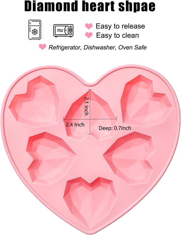 1 stk. Hjerteformet Silikoneform, Mini Geo Chokoladeforme til Bagning, Pink