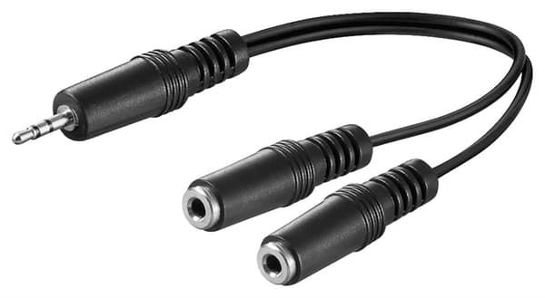 Audio Y-splitter cable adapter 3.5 mm, 1x plug 2x jack mono Svart