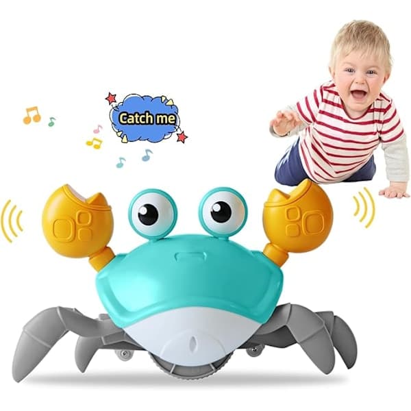 Kravlende Krabbe Babylegetøj til 3-12M, Sensorisk Mavetid & Lærende Kravlelegetøj med Lys & Lyd