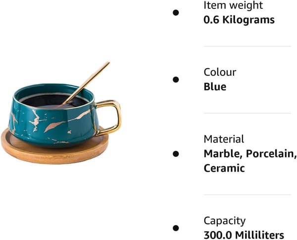Tekop Kaffekrus Sæt til Eftermiddagste - Marmormønster (Kort 301ml + Træfad)