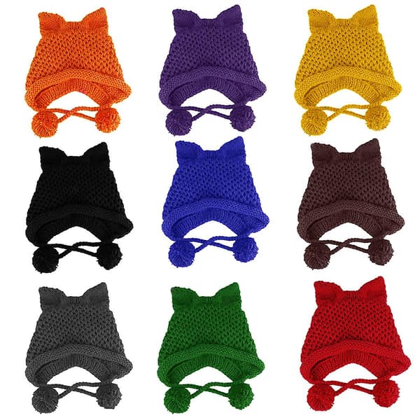 Women's Winter Thick Knitted Hat Cute 3D Cat Ears Solid Color