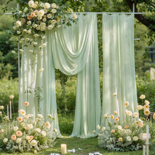 Bröllopsbåge Draperingstyg, 1 Panel 5,5m Salviagrön Båge Bakgrund Draperingar Chiffongtyg Draperingar Pergola Draperi
