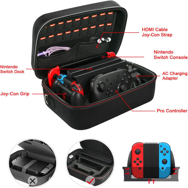 Deluxe Case Compatible with Nintendo Switch and Switch OLED, Protective Hard Case with Larger Storage for 18 Games and Other Switch Consoles