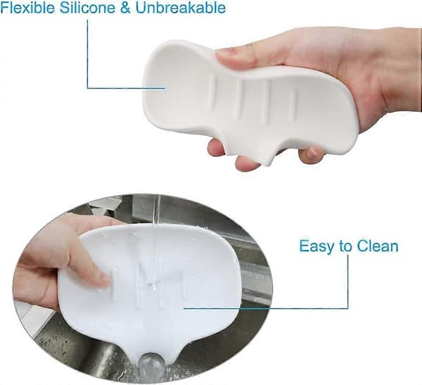 2 Silicone White Soap Dishes, Self-Draining Soap Holder, Soap Dish for Bathroom Shower Kitchen Counter (White)