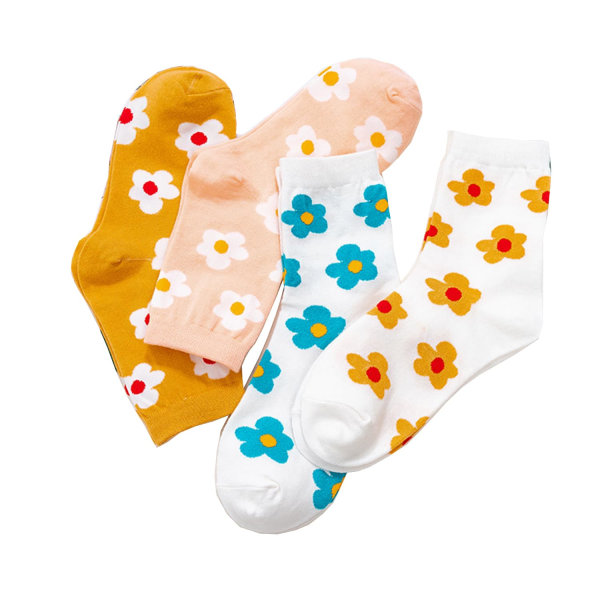 4 pairs Womens Funny Crew Socks Girls Cute Novelty Animal Flower Patterned Socks Funky Cotton Dress Mid-calf Sock Gifts