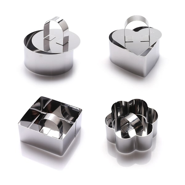 Rustfrit stål 3D kageforme med skubber løfter bageforme sæt med 4, bageform bageværktøj cupcakeform mousse
