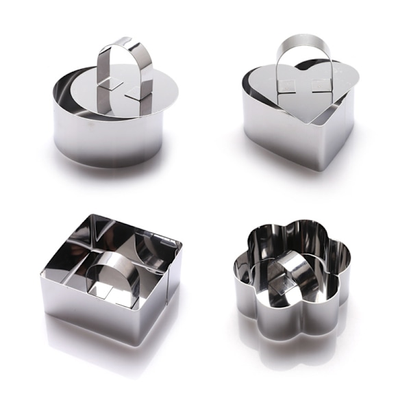 Stainless Steel 3D Cake Molds with Pusher Lifter Cooking Rings Set of 4,Baking Dish Bakeware Tools Cupcake Mold Mousse