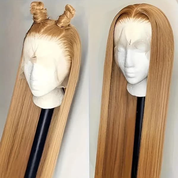 Blonde lange glatte parykker Blondefront syntetisk paryk til kvinder 28 tommer