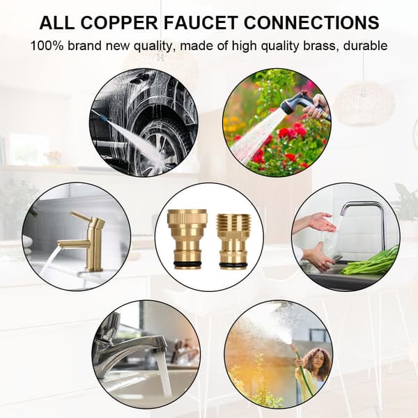 Garden Hose Adapter (2-Pack), Brass Connectors, 1/2 \" Quick Connect Set, Garden, Water Tools for Kitchen
