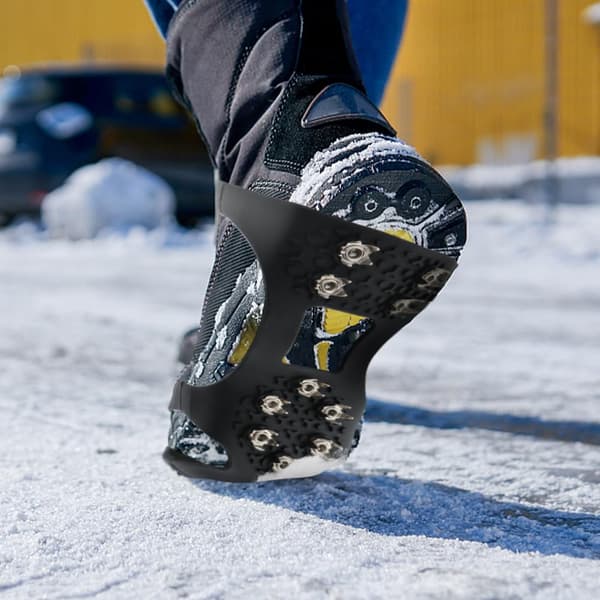 Is- og snøgrep med 10 skopigger, sklisikre vintergrep, universell stretch-passform, snø- og ispigger, brodder, stegjern L L
