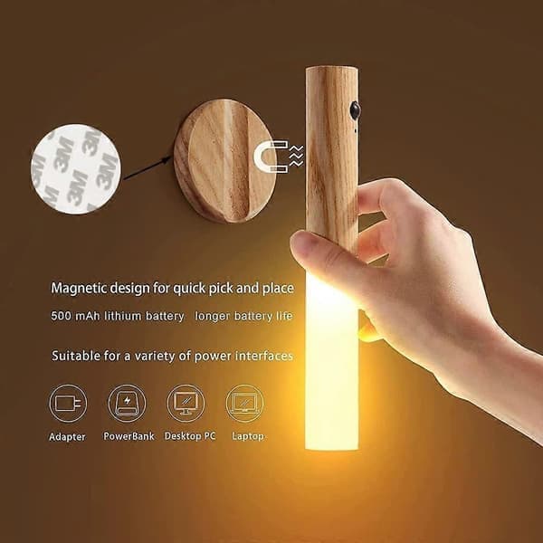 USB Rechargeable Wall Lamp, Motion Sensor Night Light Portable Detachable Magnetic Cordless Wireless Automatic Battery Lamp White White