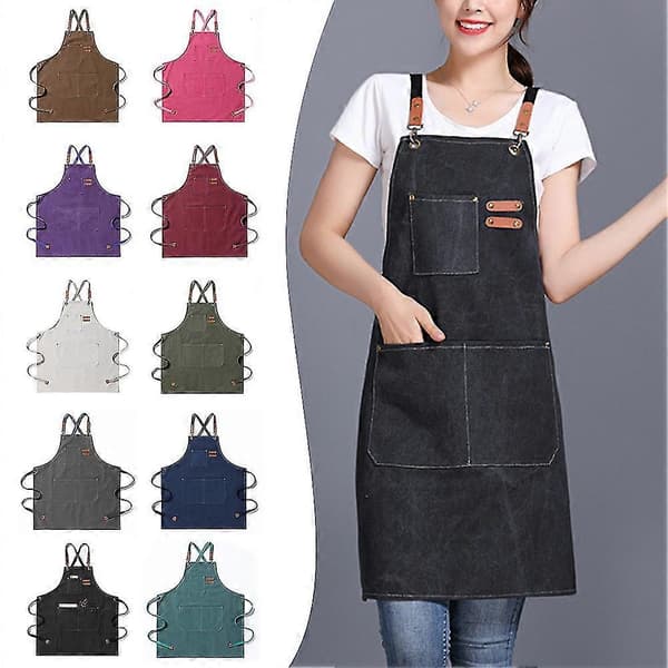 Canvas Apron with Large Pocket, Multifunctional Lacing for Restaurant