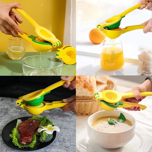 Högkvalitativ manuell citruspress - Citruspress för att pressa färsk juice, 2-i-1 citronspress med skål, diskmaskinsäker (Gul + Grön)