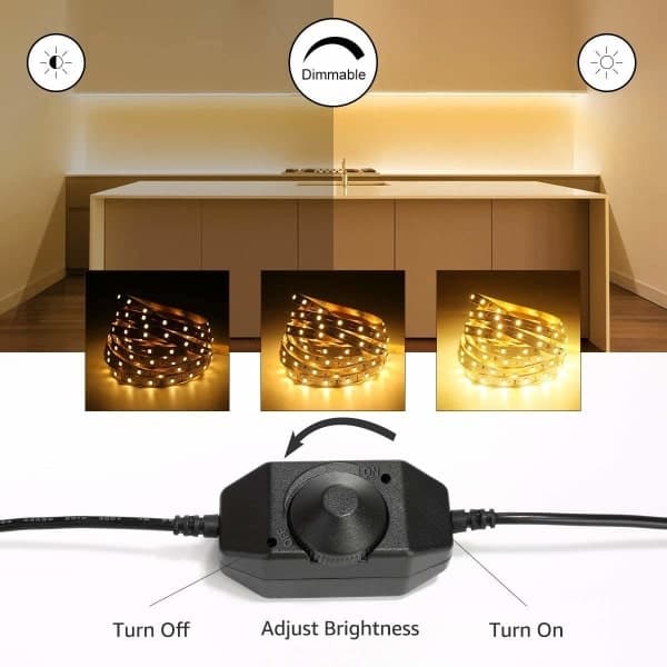 LED-strips 5M-sett, LED-strips Varmhvit Dimbar, 300 LED-strips Lim, Strips Varmhvit 3000K EU
