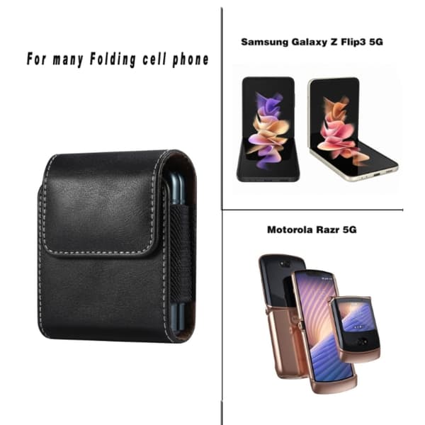 PU Leather Holster for Samsung Galaxy Z Flip 3 4 5 6, Smartphone Belt Pouch, Soft Inner Lining, Rotatable Hook