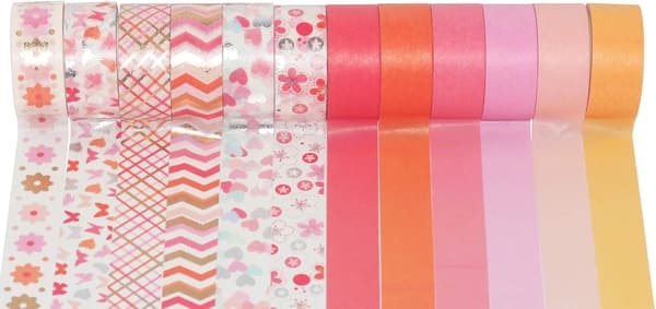 12 ruller washi tape sæt, dekorativ malertape (rosa mix)
