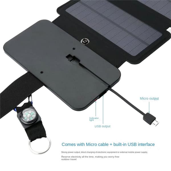 Solcellelader 9W Solcellepanel Sammenleggbar 5V USB-uttak Enheter Bærbare Solcellepaneler for Smarttelefonlading, 5 Paneler