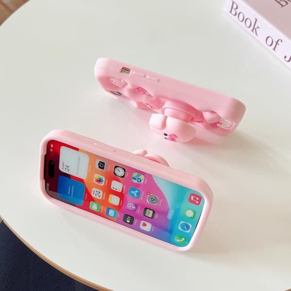 1 pc iPhone Case (Multiple Models) - Cute 3D Silicone Protective Case with a Fun Pig-Shaped Stand, Soft Drop-Resistant Material iphone16 iphone16 iphone16