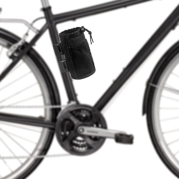 Cykelhållare för vattenflaska med nätfickor, upphängningsbar vattenflaskhållare för fordon, isoleringsväska för cykelvatten (svart)