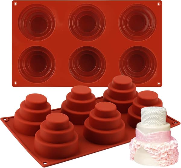 6-hullers Mini 3-lags kage silikoneform - Flerlags cupcakeform DIY rund cupcake budding cookie chokolade bageform non-stick hjemmelavet bagning
