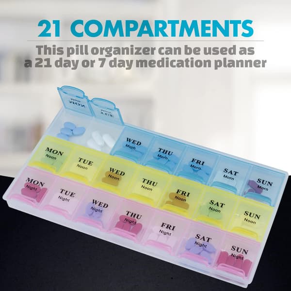 Weekly Pill Organizer, Medicine Reminder Boxes 3 Times a Day, Easy to Read