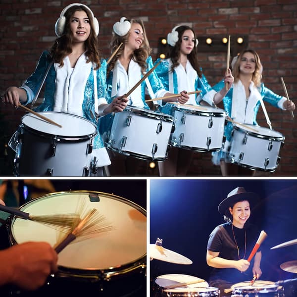 Classic Drum Set, 4 Pairs Maple Drum Sticks, Wire Brush and Rod Drumsticks with Storage Bag