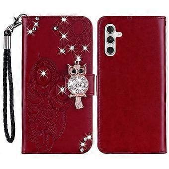 Plånboksfodral för Samsung Galaxy S24 FE Uggla Blomma Tryckt Strass Läderfodral Stil A Style A