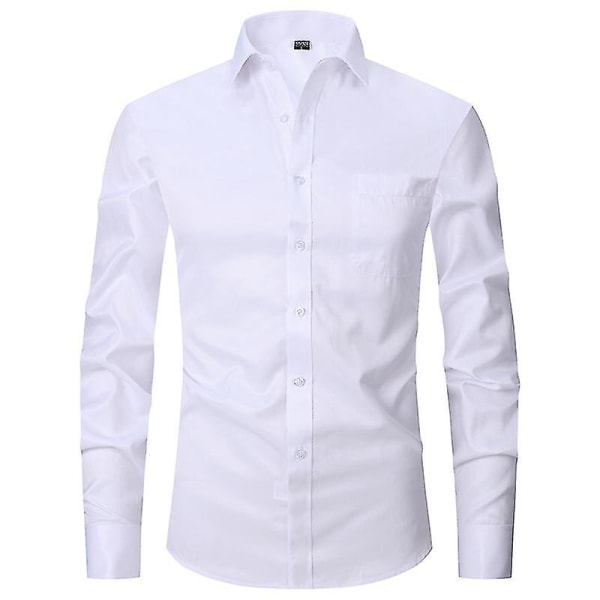 Långärmad Business Bröllopskjorta för män 3XLVit White 3XL