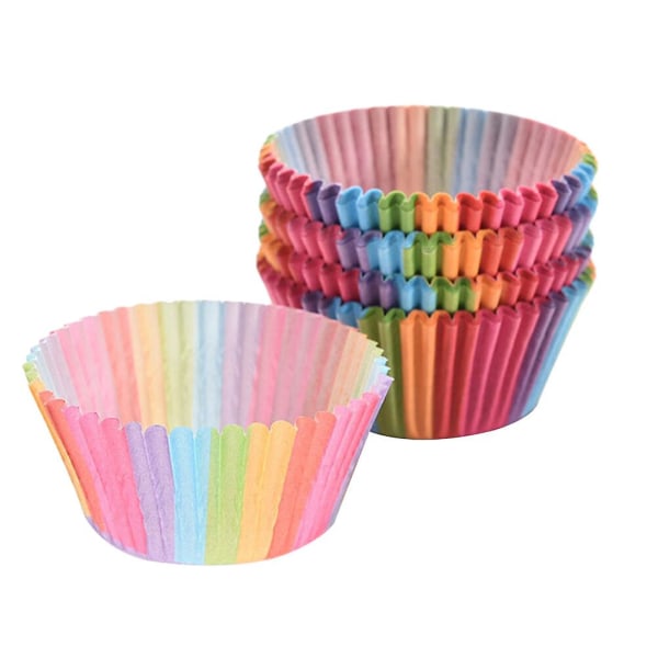 100 st Regnbågsfärg Cupcake Liner Cupcake Papper Bakform Muffinsform Form Liten tårtlåda Muggbricka Dekorationsverktyg