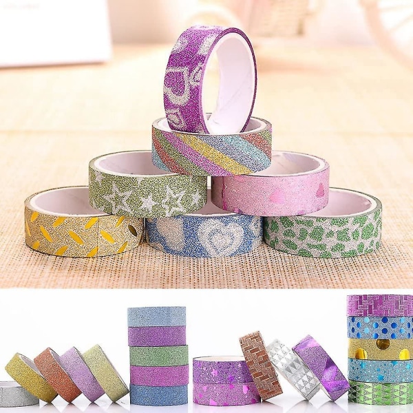 50 Ruller Glitter Washi Tape Sæt, Dekorativ Klæbende Maskeringsbånd Kompatibel Med Håndværk, Scrapbooking Tilbehør