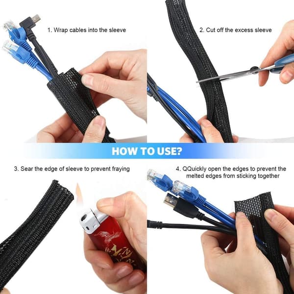 Kabelskydd 3 meter mjukt justerbart, 13-23mm kabelhantering förvaring flätad delad PET, för TV / PC / USB-kabel