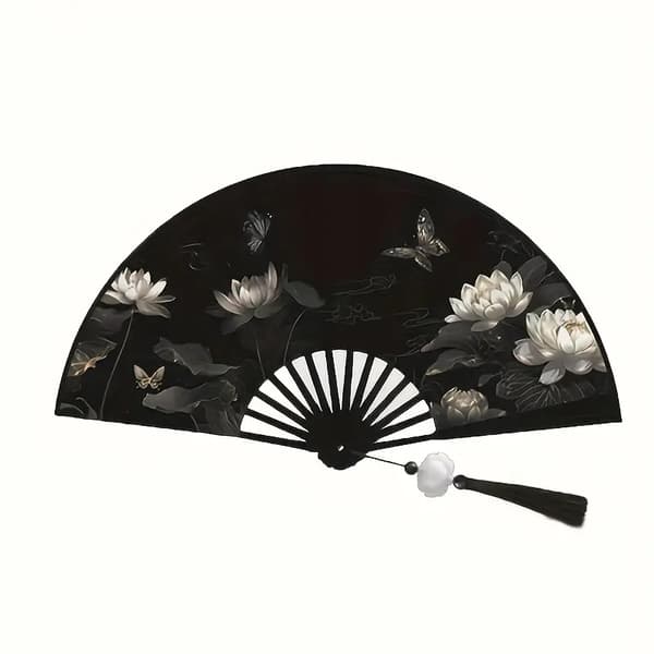 Håndvifte - Stor 26cm - M06 - Åkander sort hvid Svart black