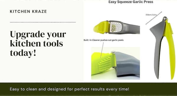 Garlic Press, Garlic Crusher – Easy to Use, Clean, and Maintain – Durable, Functional Design with Easy-to-Handle Grip, Compact Size