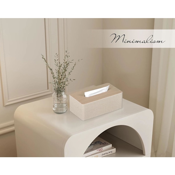Vevboks i rektangulært PU-lær, holder for ansiktsvev, for kommode, bad, dekorasjon (Beige)