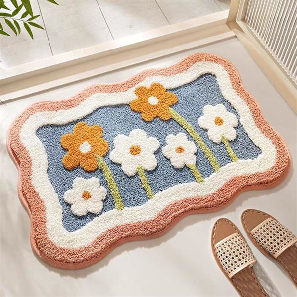 Badmatta Badrumsmattor 24\" x 16\" - Söta Små Blommor Badmattor Fluffig Badmatta Halksäker Vattenabsorberande Liten Badrumsmatta Dekoration