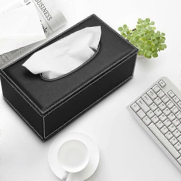 1 x PU Leather Tissue Box, Rectangular Napkin Holder, Paper Case Dispenser for Home, Office, Car, Car Decoration (Black)