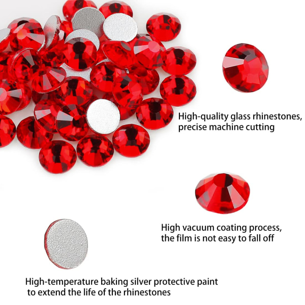 Røde krystall Rhinestones 576 stykker 6,6 mm flat rygg Rhinestones Diamond Cut Gems for håndverk