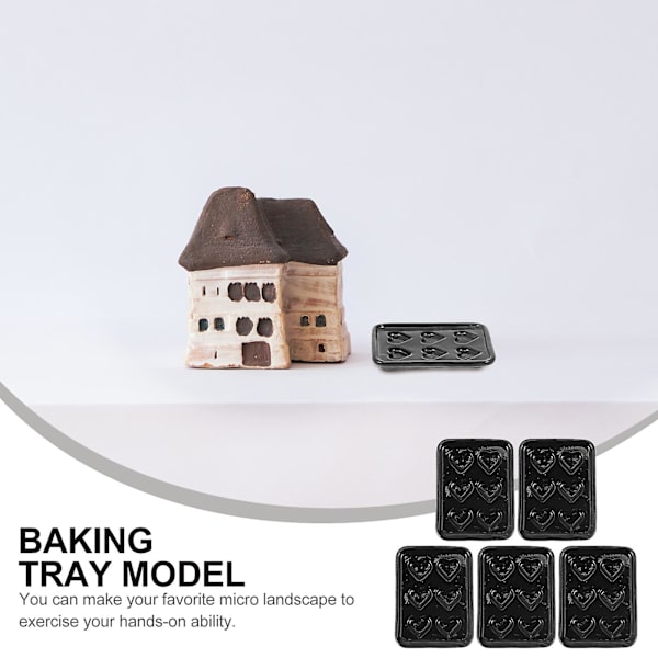 5 stk Legetøj Børn Miniature Køkkenudstyr Mini Køkkenudstyr Miniature Bagebakke Dukkehuse Bagepande Sort Black 4X3cm