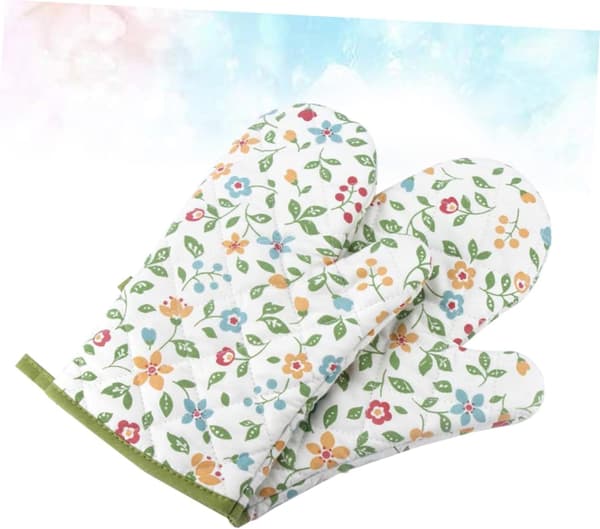 1 par grytekluter med blomsterdesign, bakehansker, varme